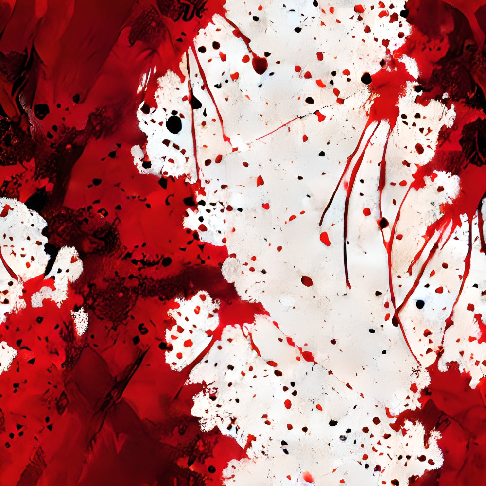 red, white, black, blood spatter, splatter pattern, drips, drops, abstract design, horror theme, halloween, gothic, dramatic, high contrast,, fabric panel, crimson, burgundy, stains, splatters, dark aesthetic