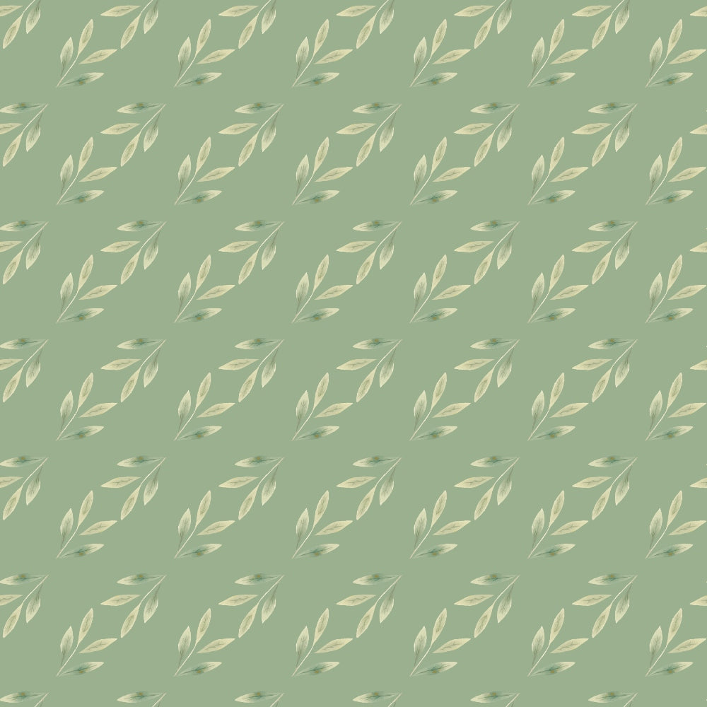 sage green, cream, botanical pattern, leaf motifs, branch design, nature inspired,, fabric panel, soft palette, organic shapes, foliage print, muted tones, repeating pattern, delicate leaves, spring theme, natural elements, floral coordinates, gentle design, crafting fabric