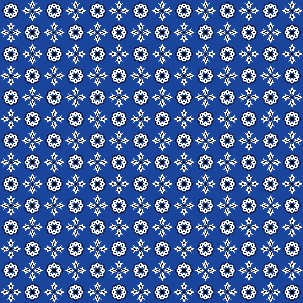 royal blue, white, bandana pattern, paisley motifs, star shapes, floral elements, geometric design, repeating pattern,, fabric panel, western style, americana, vintage inspired, symmetrical layout, decorative motifs, cotton fabric, crafting material, small scale print, intricate details