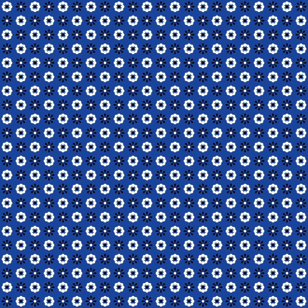 blue bandana, navy blue, white flowers, geometric pattern, repeating motif, star shapes, floral design,, fabric panel, western style, americana, cowboy theme, contrast colors, symmetrical pattern, craft fabric, sewing material, two-tone design, decorative flowers, vintage inspired