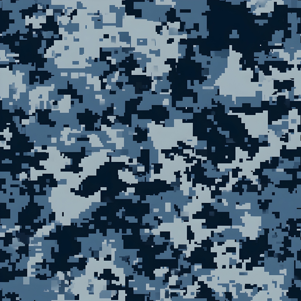 navy blue, steel blue, light blue, military camouflage, digital camouflage, pixelated pattern, geometric shapes, tactical design, military theme,, fabric panel, modern camouflage, blue tones, abstract pattern, contemporary style, masculine design, utility aesthetic
