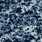 navy blue, light blue, gray, white, military camouflage, digital camo, pixelated pattern, geometric shapes, tactical design,, fabric panel, modern camouflage, blue camo, military style, cotton fabric, crafting material, sewing fabric, camouflage print, digital military pattern