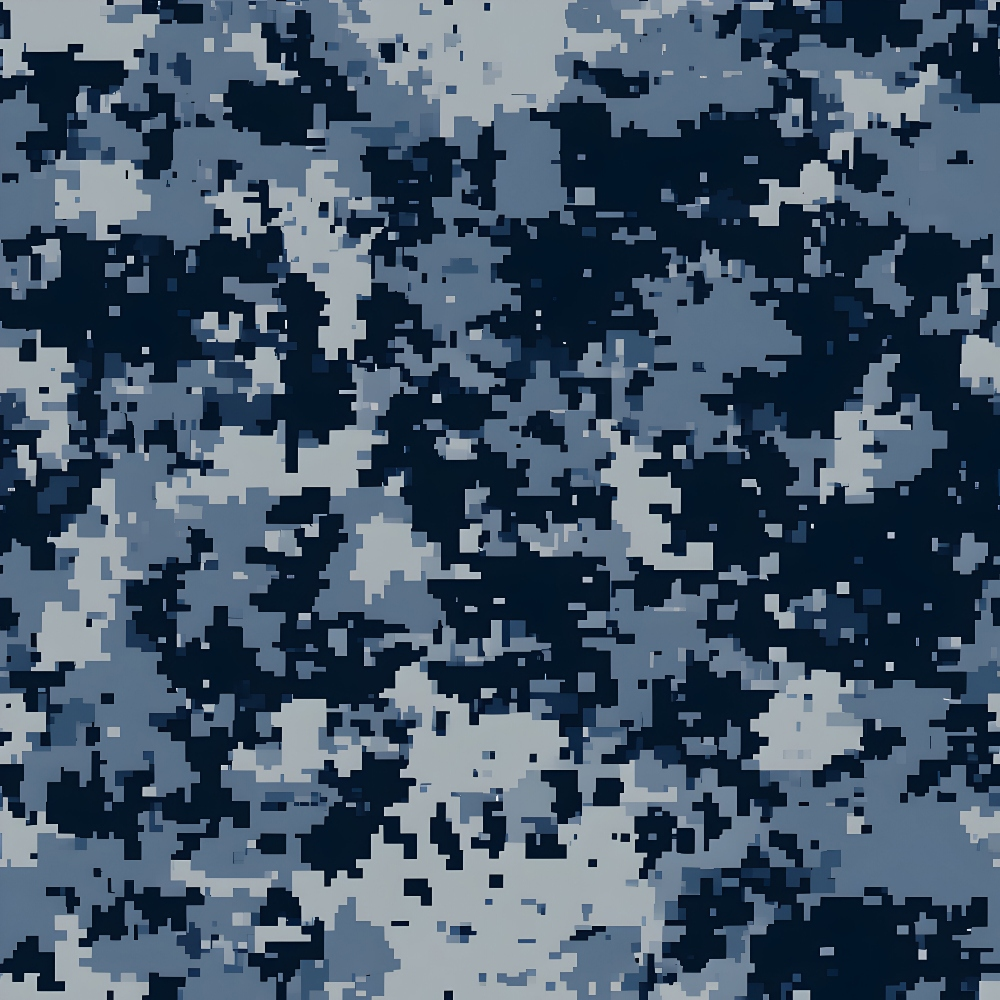 navy blue, light blue, gray, white, military camouflage, digital camo, pixelated pattern, geometric shapes, tactical design, army style, cotton fabric, quilting panel, modern camouflage, blue tones, military theme, uniform pattern, digital pixels, contemporary design, masculine colors, patriotic fabric