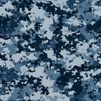 navy blue, light blue, gray, white, military camouflage, digital camo, geometric pattern, pixelated design,, fabric panel, patriotic theme, tactical style, modern camouflage, blue tones, military inspired, cotton fabric, camouflage print, digital pattern, blue colorway, camo design