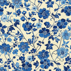 blue flowers, cream background, floral pattern, vintage chinoiserie, botanical design, delicate blooms, navy blue, light blue, cottage core,, fabric panel, flowing vines, decorative florals, antique style, porcelain inspired, ornate petals, garden motif, romantic pattern, soft pastels