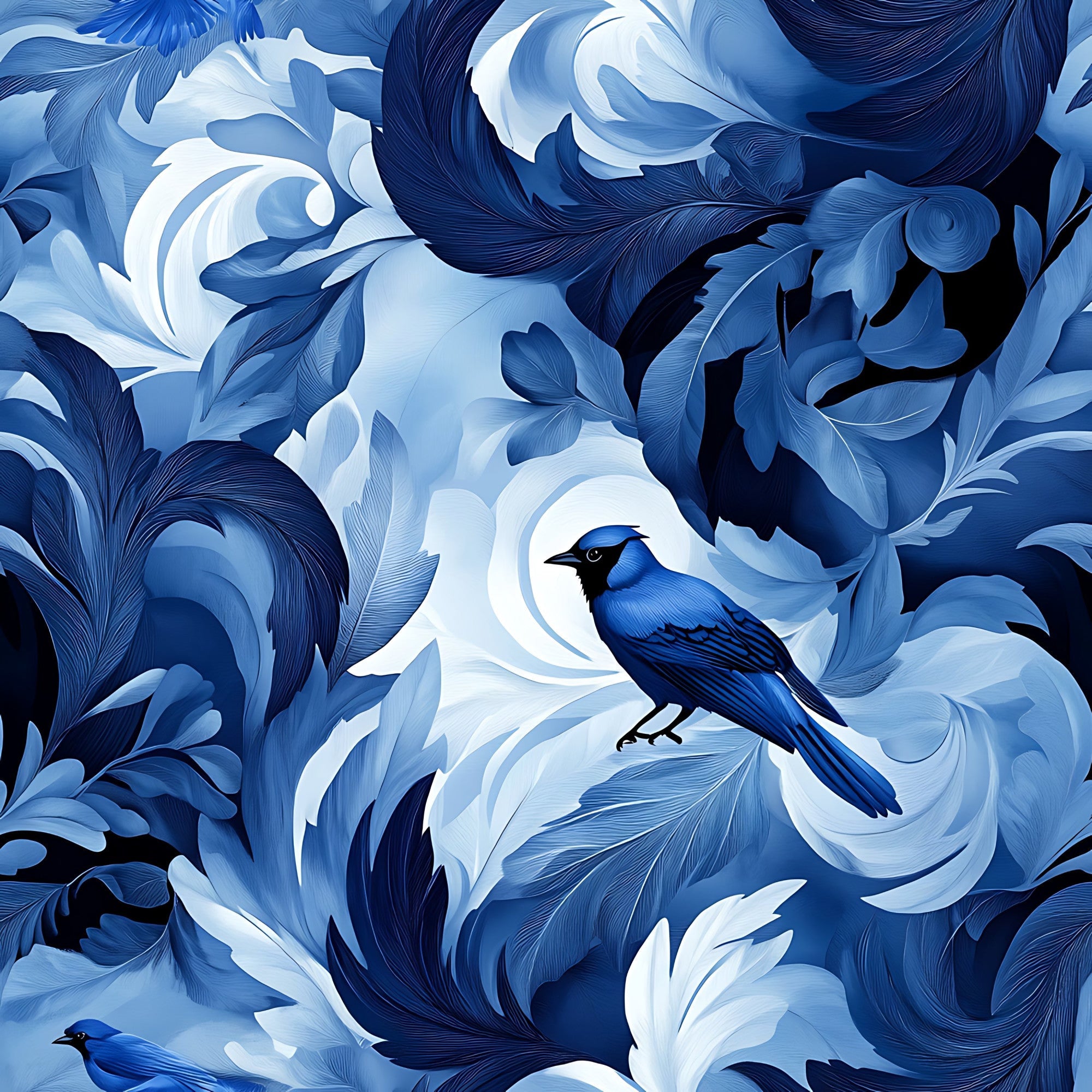 Blue Jay Feather Trails Pattern 11 Minky Fabric