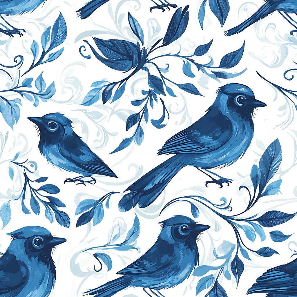 Blue Jay Feather Trails Pattern 1 Minky Fabric
