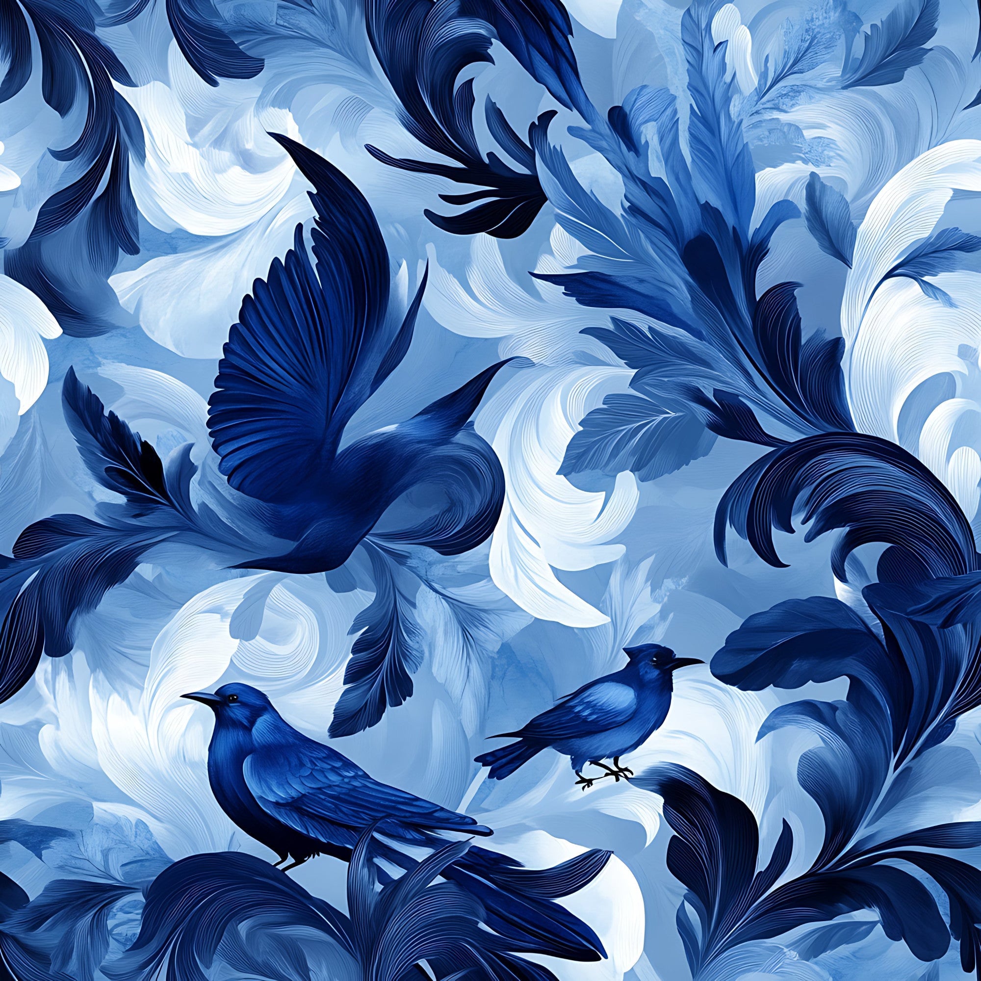 Blue Jay Feather Trails Pattern 8 Minky Fabric