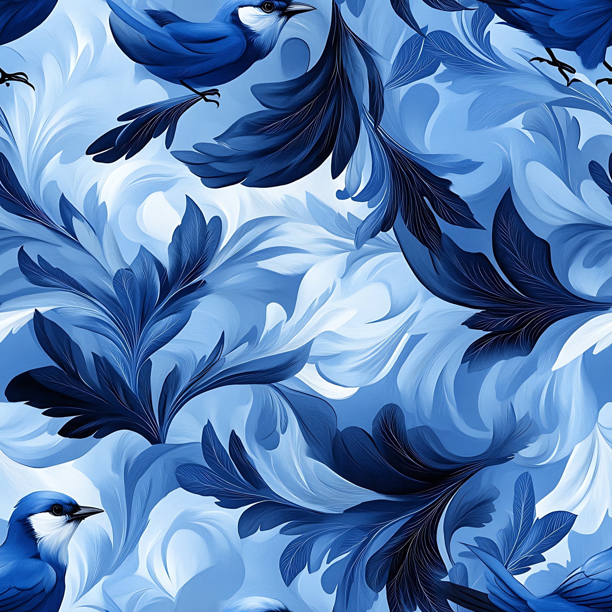 Blue Jay Feather Trails Pattern 9 Minky Fabric