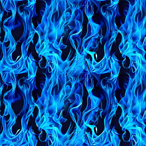 blue flames, electric blue, cyan, navy blue, fire pattern, flame design, swirling flames, dancing fire, abstract flames,, fabric panel, dramatic pattern, intense design, flowing flames, blue fire, flame motif, quilting fabric, cotton fabric, mystical flames, artistic flames