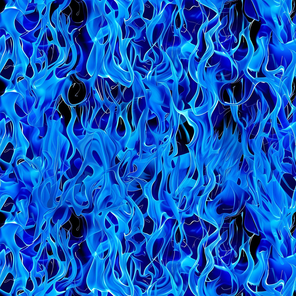 blue flames, electric blue, cobalt blue, navy blue, azure, flame pattern, fire design, abstract flames, dancing flames, fluid movement, organic shapes, wave-like forms, contemporary art, modern design, dynamic energy,, fabric panel, cotton fabric, intense blue, flame motif