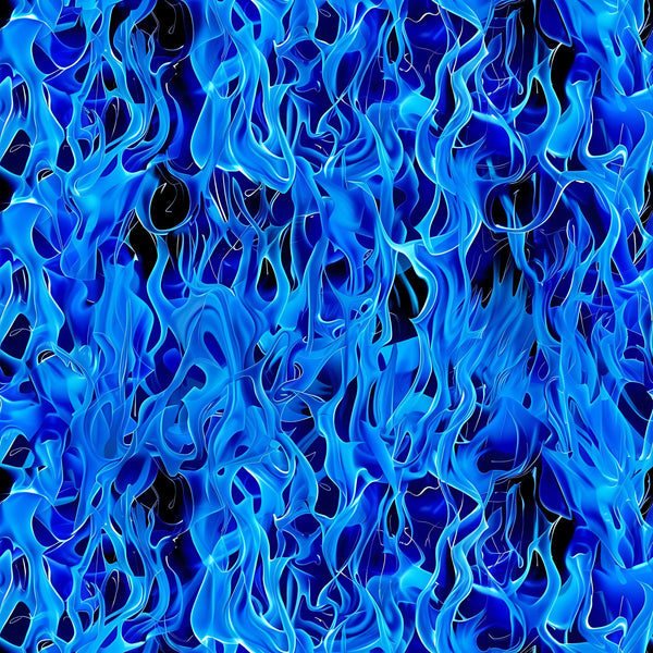 blue flames, electric blue, cobalt blue, navy blue, azure, flame pattern, fire design, abstract flames, dancing flames, fluid movement, organic shapes, wave-like forms, contemporary art, modern design, dynamic energy,, fabric panel, cotton fabric, intense blue, flame motif