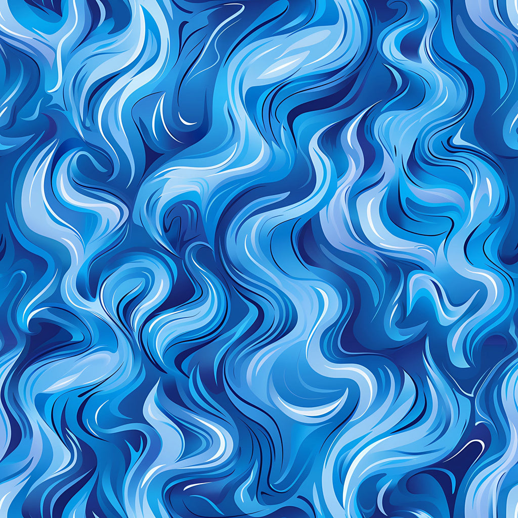blue, navy blue, light blue, azure, flame pattern, fire design, swirling flames, flowing waves, abstract pattern, marbled effect,, fabric panel, dynamic movement, fluid design, ocean waves, wind pattern, artistic swirls, contemporary style, energetic mood, seamless pattern