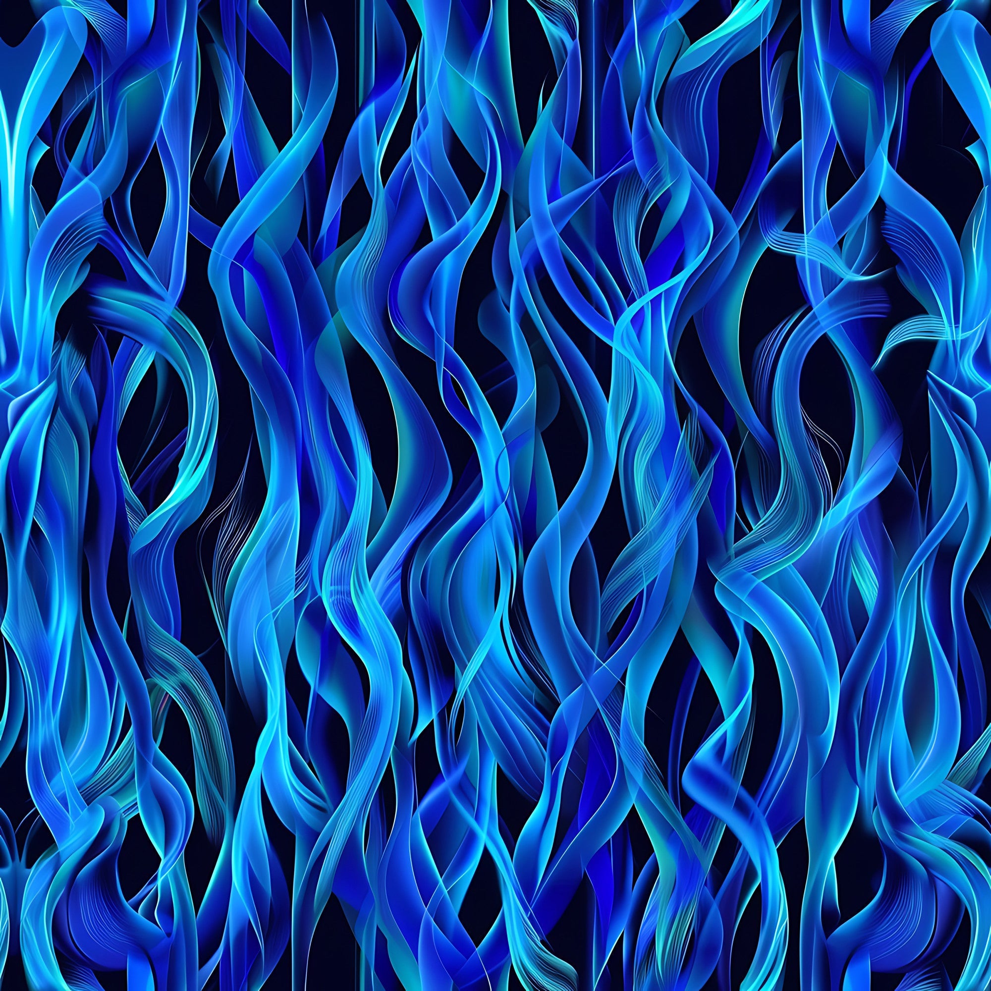 blue flames, turquoise, navy blue, cyan, fire pattern, flowing flames, abstract flames, dynamic movement, wavy lines,, fabric panel, mystical fire, blue fire, flame motifs, swirling pattern, energetic design, cool flames, dancing flames, modern abstract, vibrant blues
