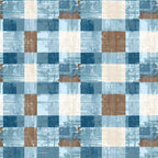 blue, brown, beige, cream, gingham, checkered, plaid, squares, geometric, distressed, weathered, vintage, rustic,, fabric panel, textured, worn, faded, patchwork, casual