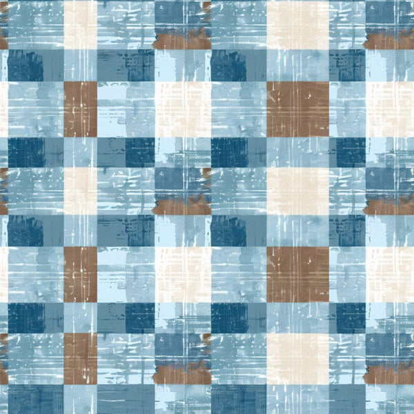 blue, brown, beige, cream, gingham, checkered, plaid, squares, geometric, distressed, weathered, vintage, rustic,, fabric panel, textured, worn, faded, patchwork, casual
