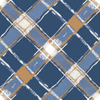 navy blue, steel blue, brown, tan, white, cream, gingham pattern, plaid design, checkered squares, geometric pattern, brushed texture, distressed effect,, fabric panel, rustic style, country aesthetic, crosshatch lines, diagonal arrangement, painterly finish, masculine colors