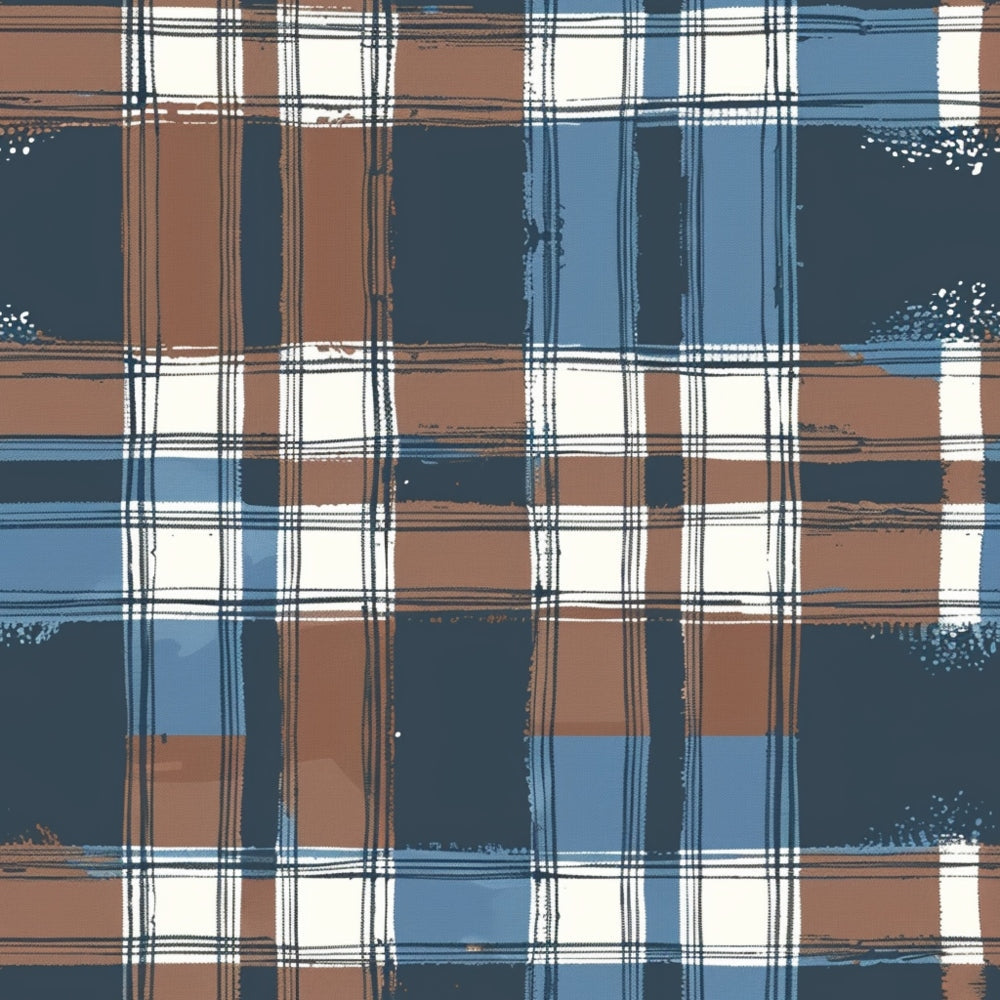 blue, brown, white, cream, gingham, plaid, checkered, tartan, crosshatch, grid pattern,, fabric panel, distressed texture, rustic, weathered, brushed effect, rectangular blocks, geometric design, earthy tones, vintage style