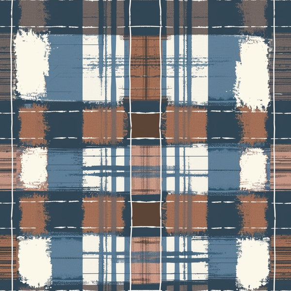 blue, brown, cream, white, gingham, plaid, checkered, distressed, weathered, vintage, rustic, geometric, squares, grid pattern,, fabric panel, brushed texture, faded, patchwork, coordinate