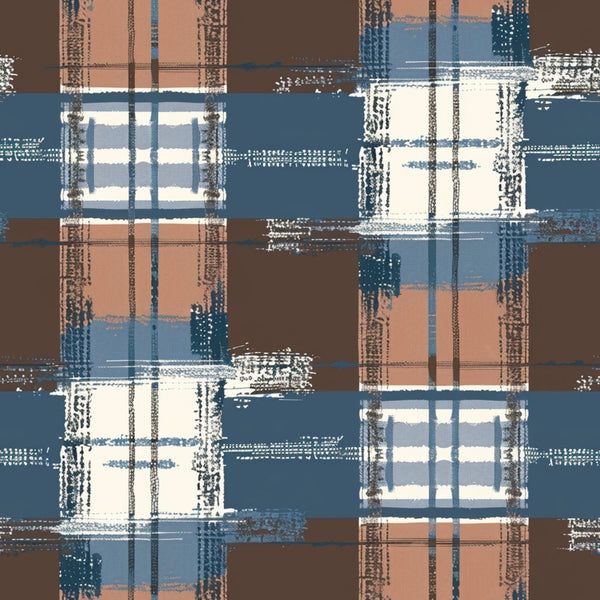 blue, brown, cream, white, gingham, plaid, checkered, patchwork, geometric,, fabric panel, rustic, country style, woven texture, distressed, vintage look, earthy tones, crosshatch, grid pattern, cotton fabric
