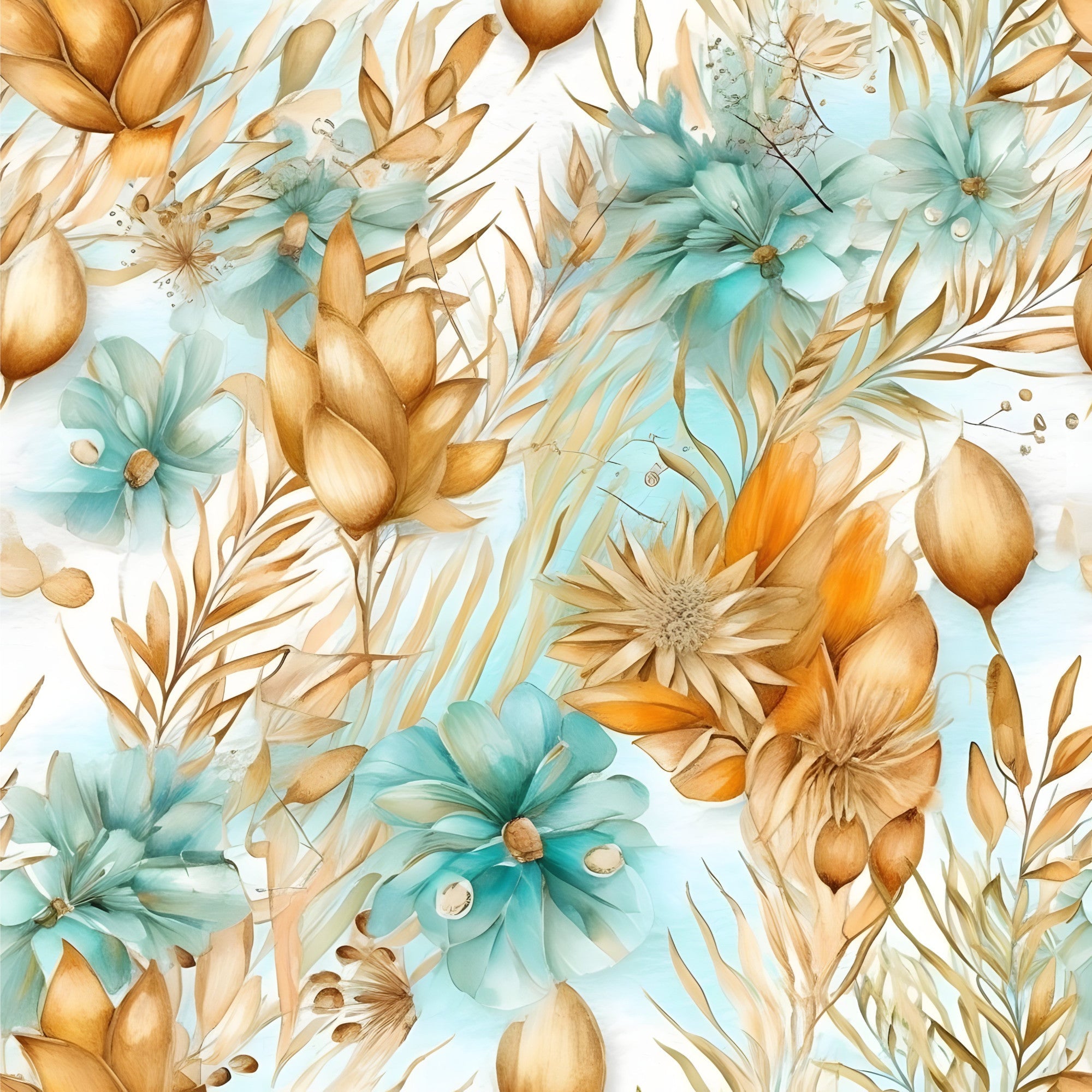 Gilded Coastal Blooms Pattern 10 Minky Fabric