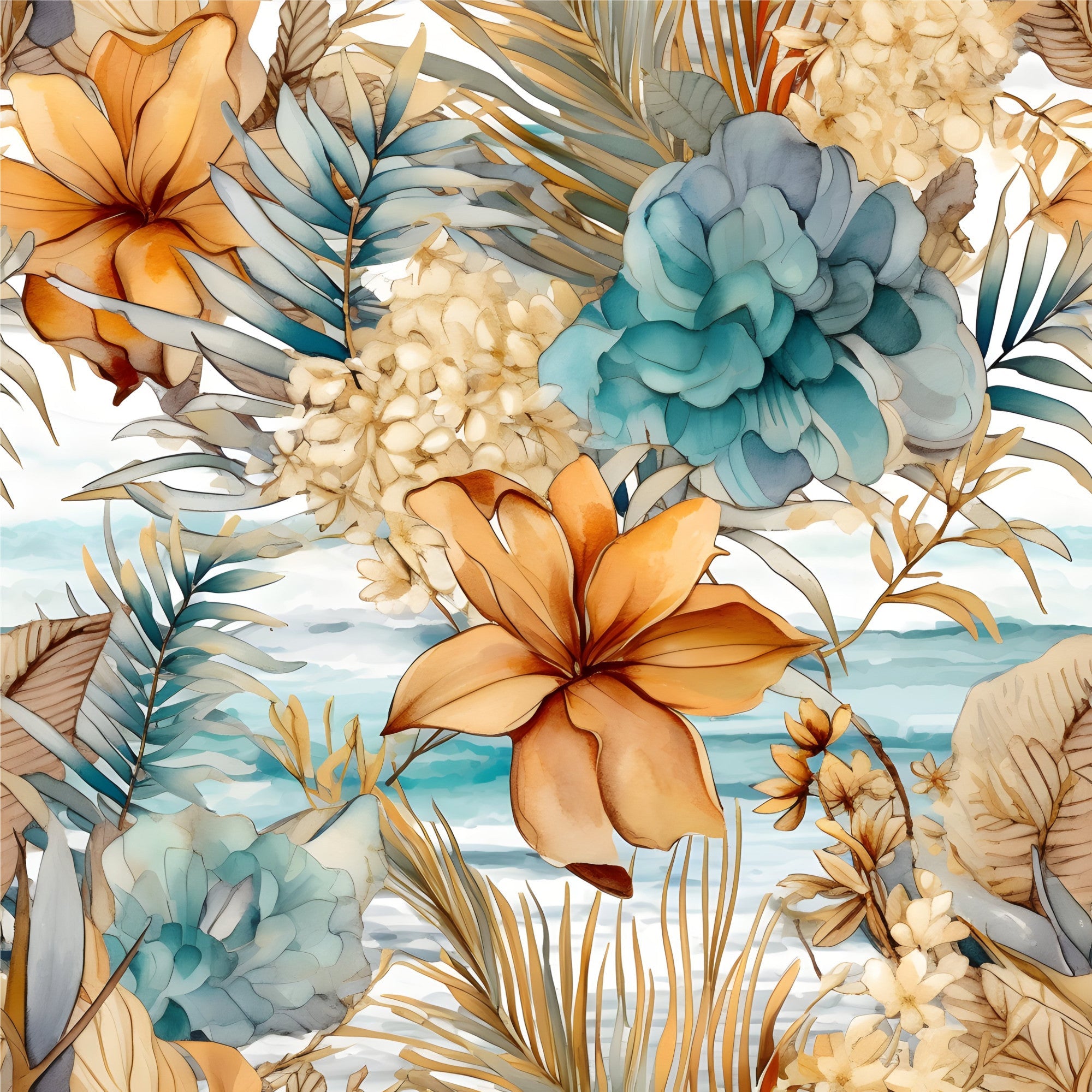 Gilded Coastal Blooms Pattern 12 Minky Fabric