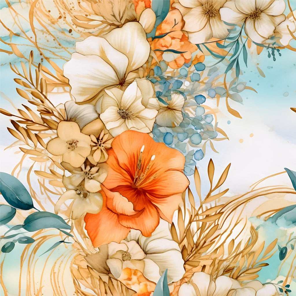 Gilded Coastal Blooms Pattern 18 Minky Fabric