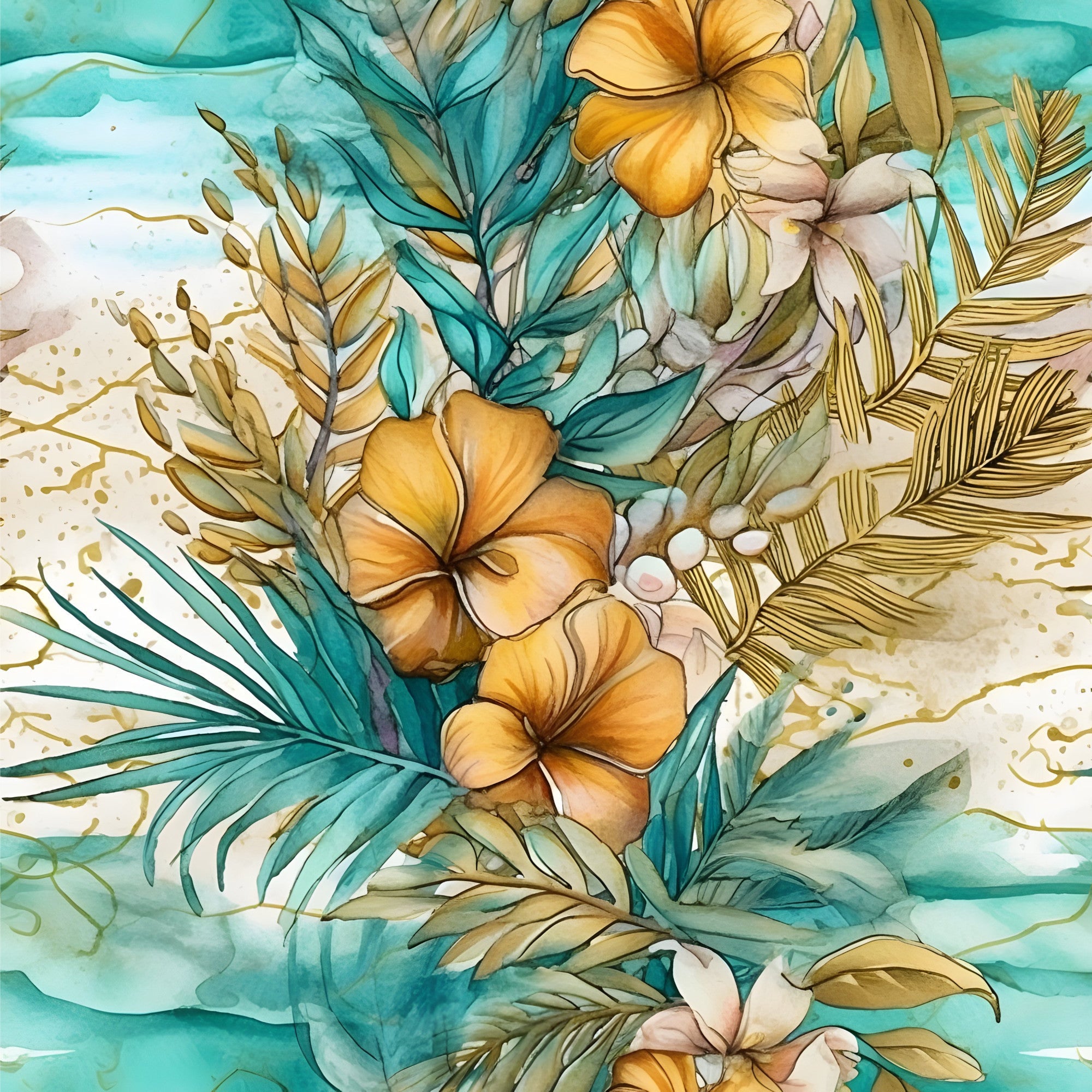 Gilded Coastal Blooms Pattern 5 Minky Fabric