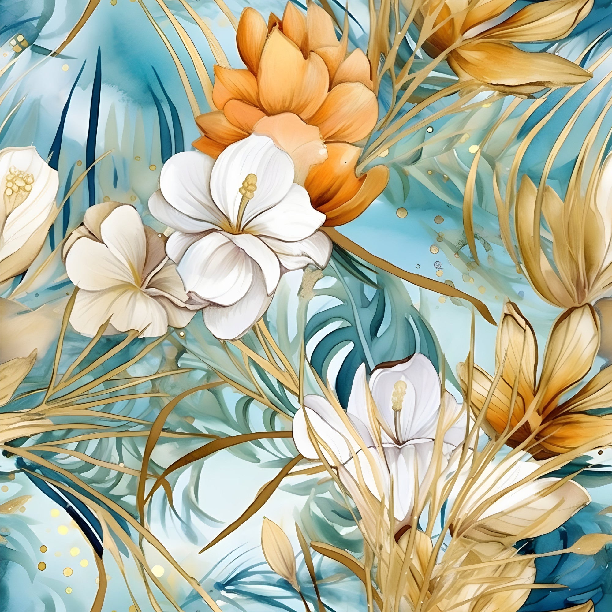 Gilded Coastal Blooms Pattern 6 Minky Fabric