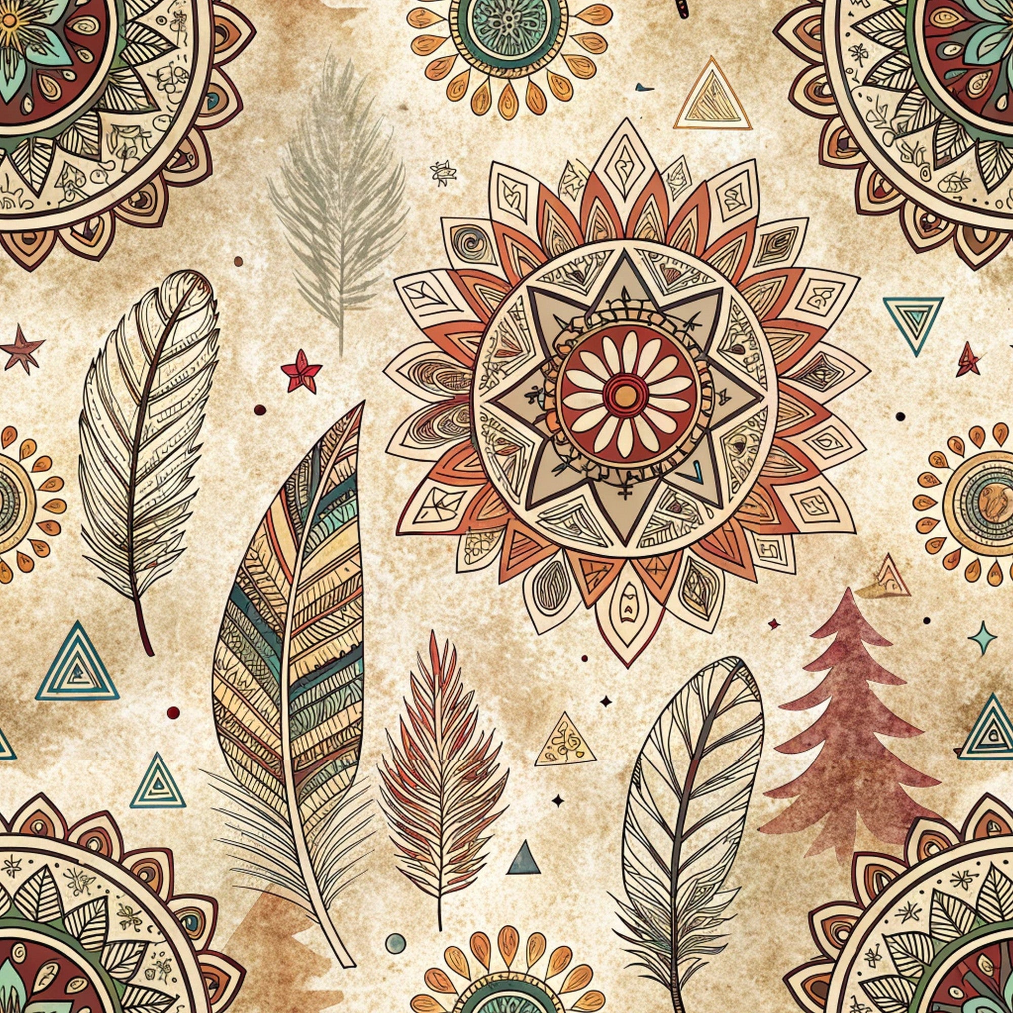 Boho Tribal Mandala Pattern 1 Quilting Cotton Fabric