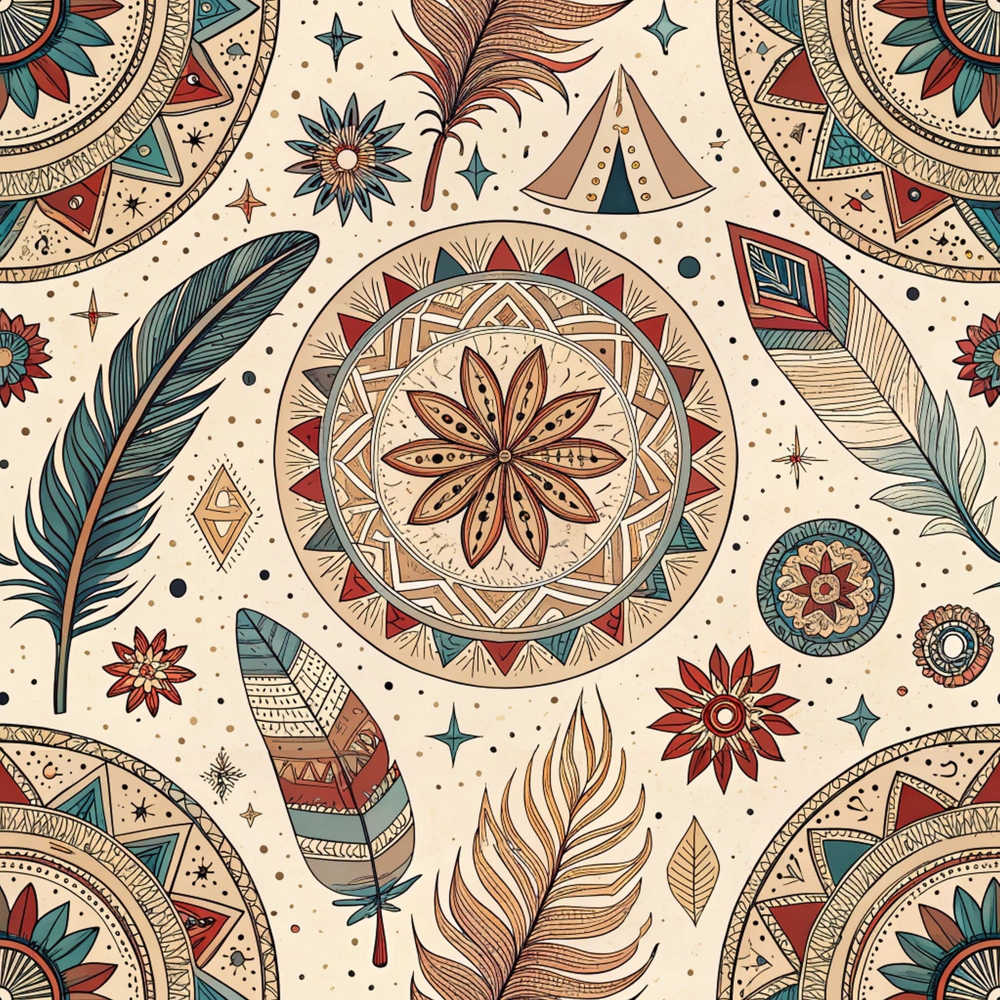 Boho Tribal Mandala Pattern 10 Quilting Cotton Fabric