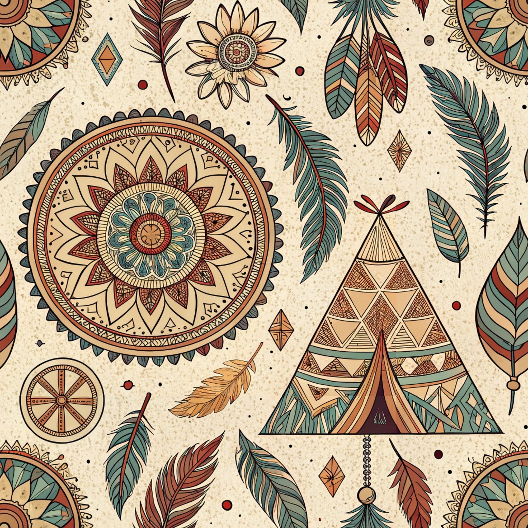 Boho Tribal Mandala Pattern 2 Quilting Cotton Fabric