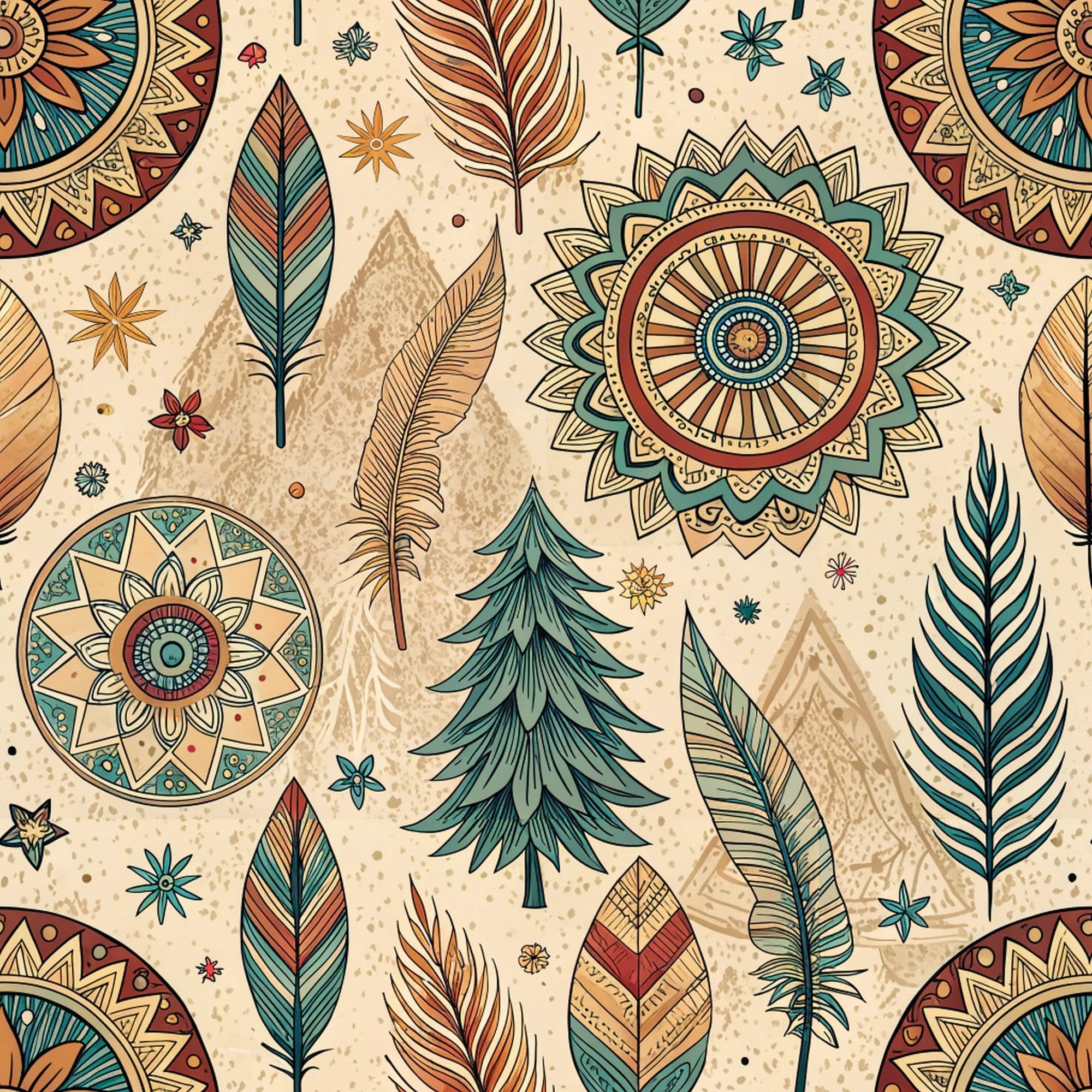 Boho Tribal Mandala Pattern 3 Quilting Cotton Fabric