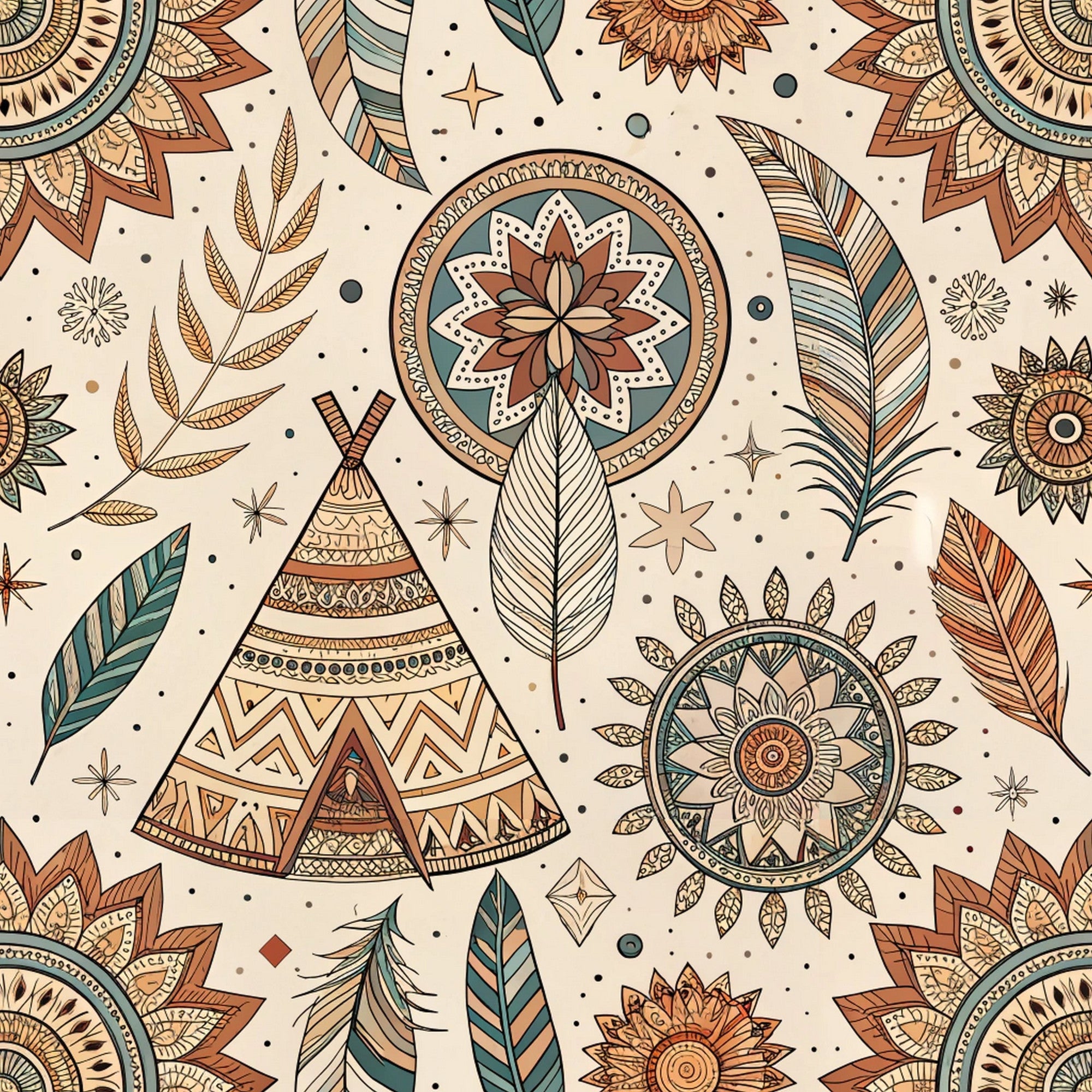Boho Tribal Mandala Pattern 4 Quilting Cotton Fabric