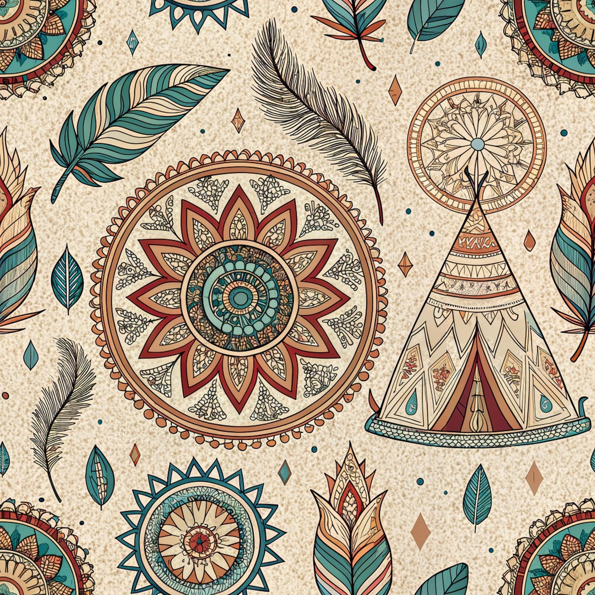 Boho Tribal Mandala Pattern 5 Quilting Cotton Fabric