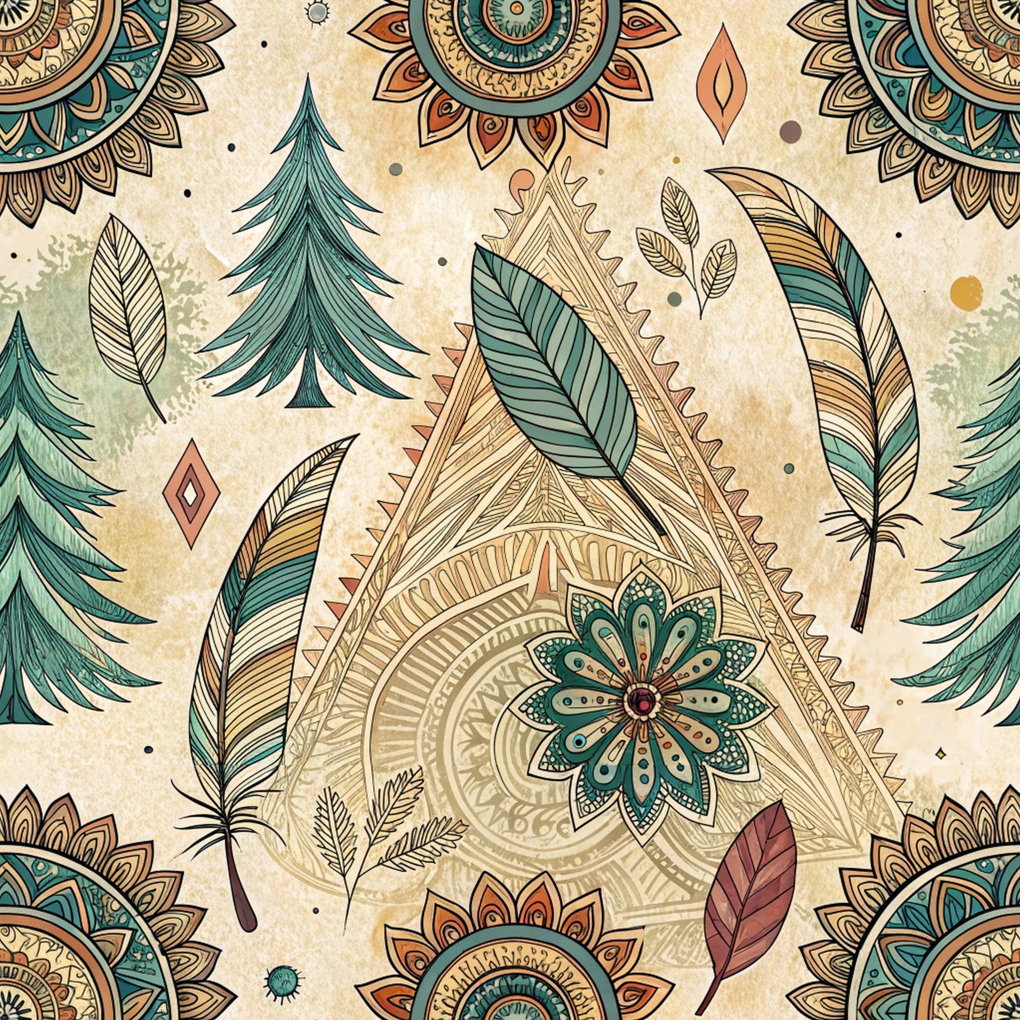 Boho Tribal Mandala Pattern 8 Quilting Cotton Fabric
