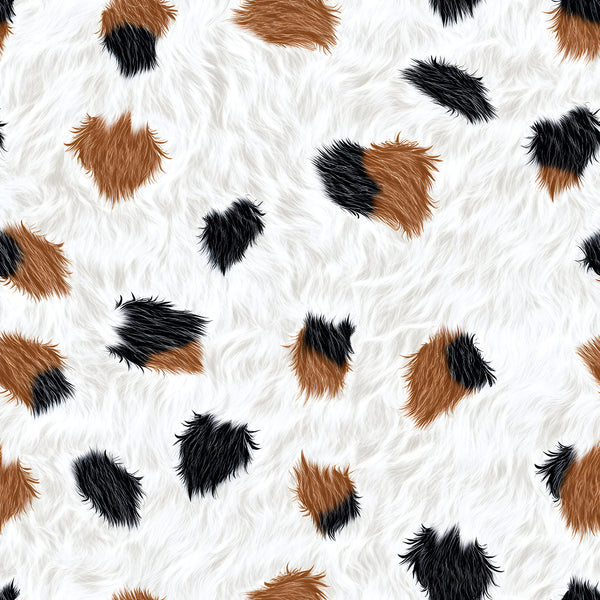 cow pattern, brown spots, black spots, white fur, animal print, cowhide texture, farm animal, livestock design,, fabric panel, rustic pattern, country theme, natural colors, irregular spots, fluffy texture, agricultural motif, ranch style, dairy cow, scattered patches, organic shapes