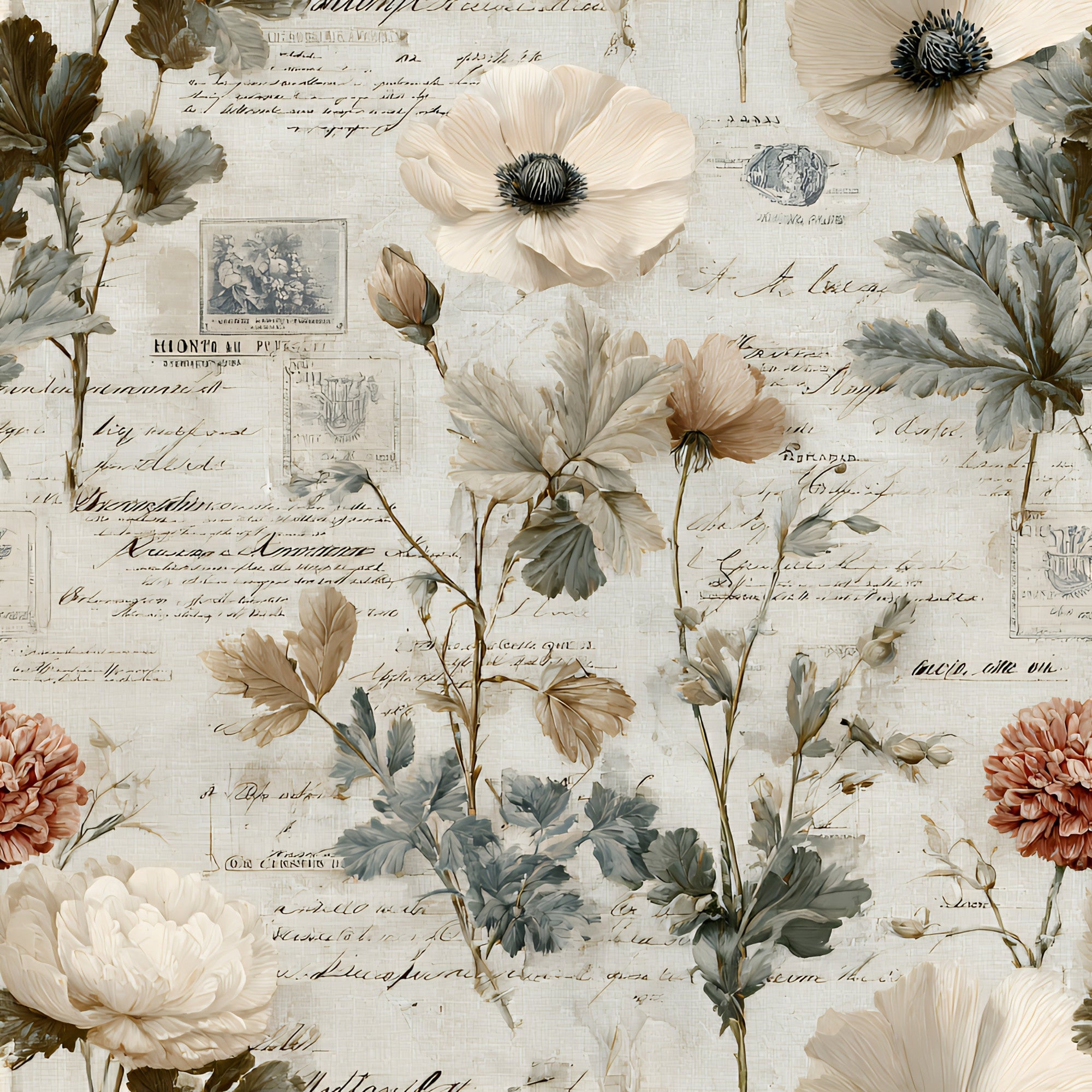 Botanical Floral Collage Pattern 1 Minky Fabric
