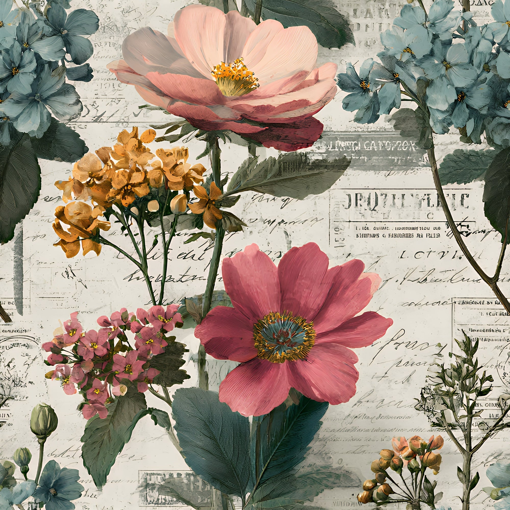 Botanical Floral Collage Pattern 2 Minky Fabric