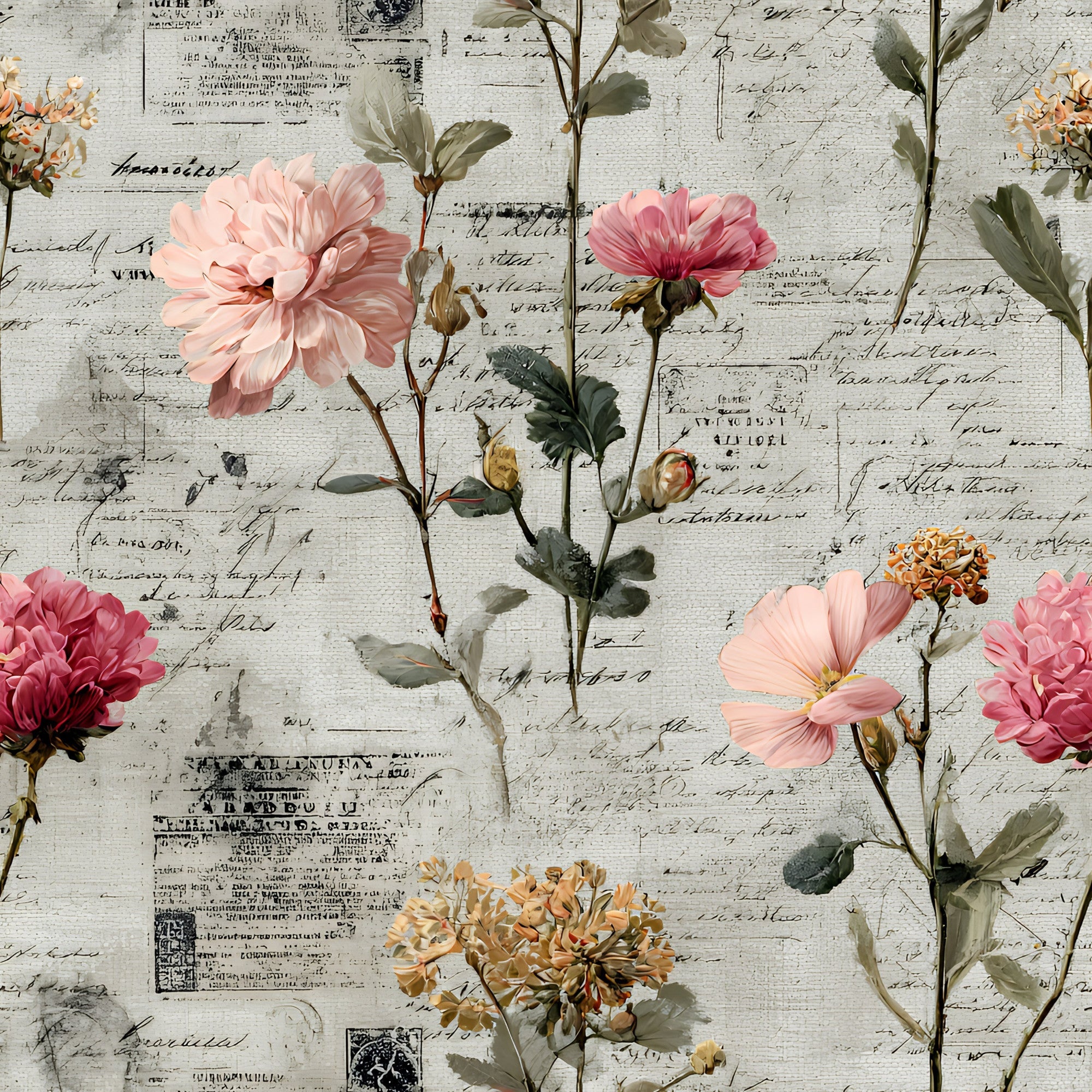 Botanical Floral Collage Pattern 3 Minky Fabric