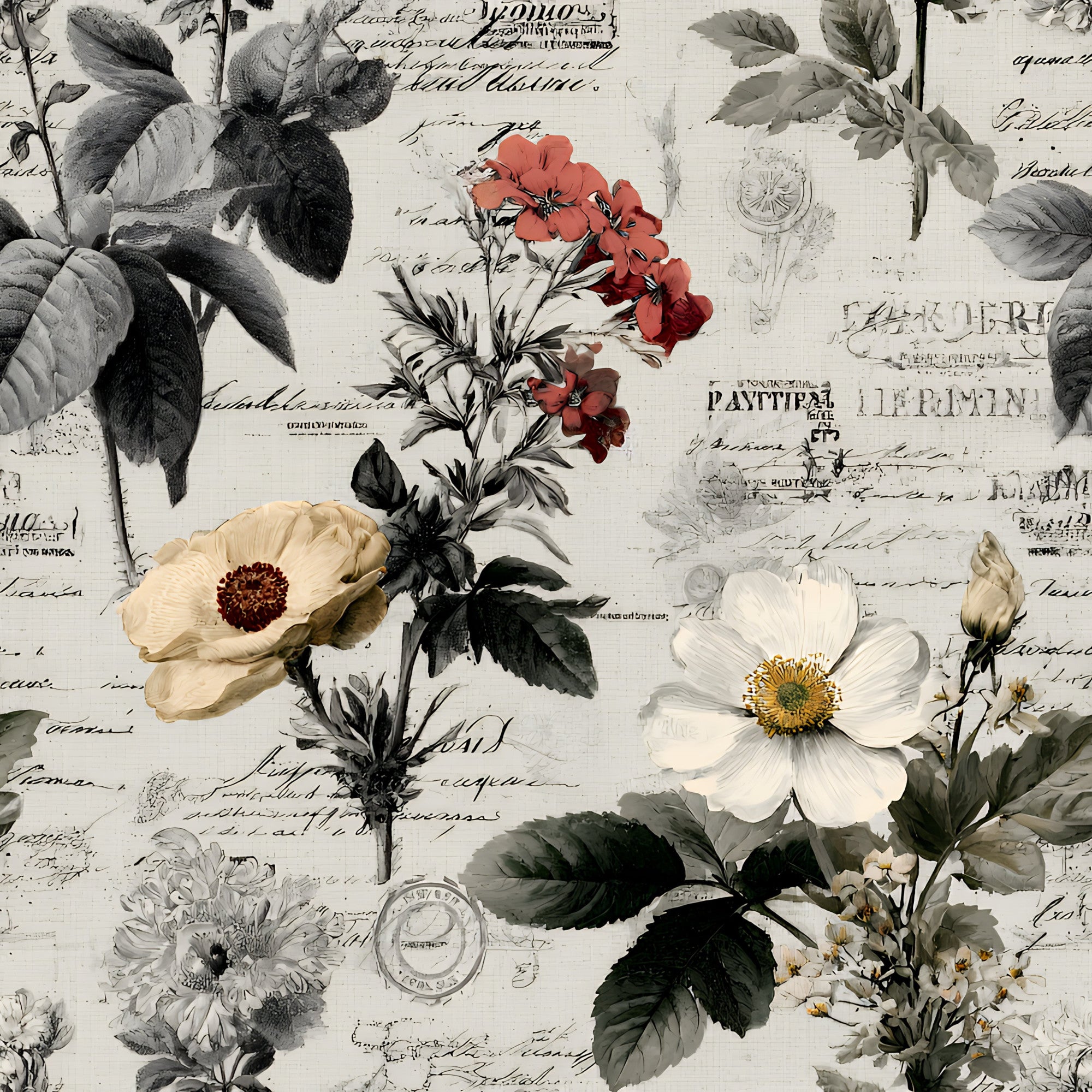 Botanical Floral Collage Pattern 5 Minky Fabric