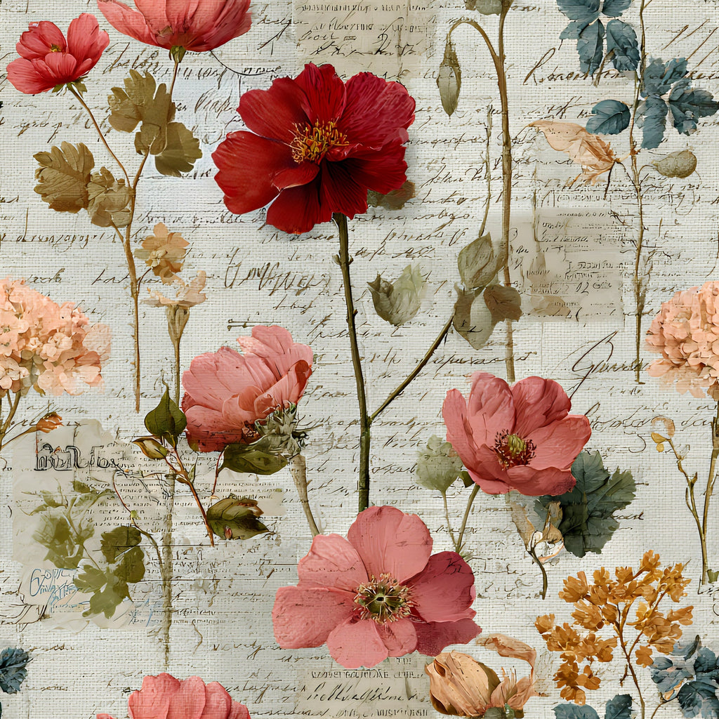 Botanical Floral Collage Pattern 7 Minky Fabric