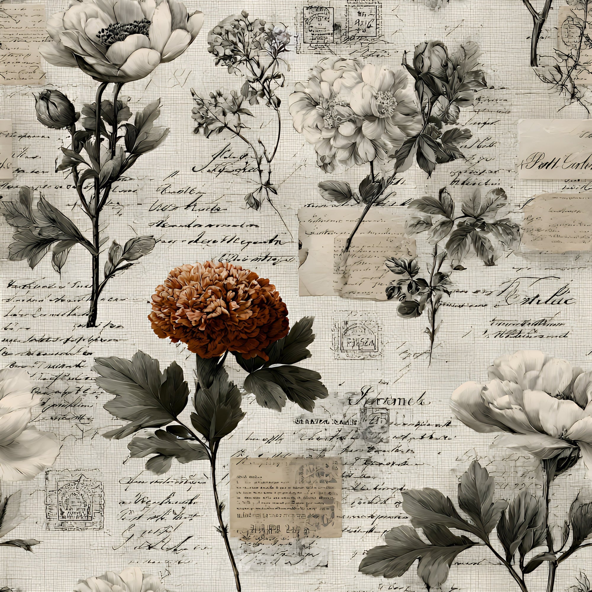 Botanical Floral Collage Pattern 8 Minky Fabric