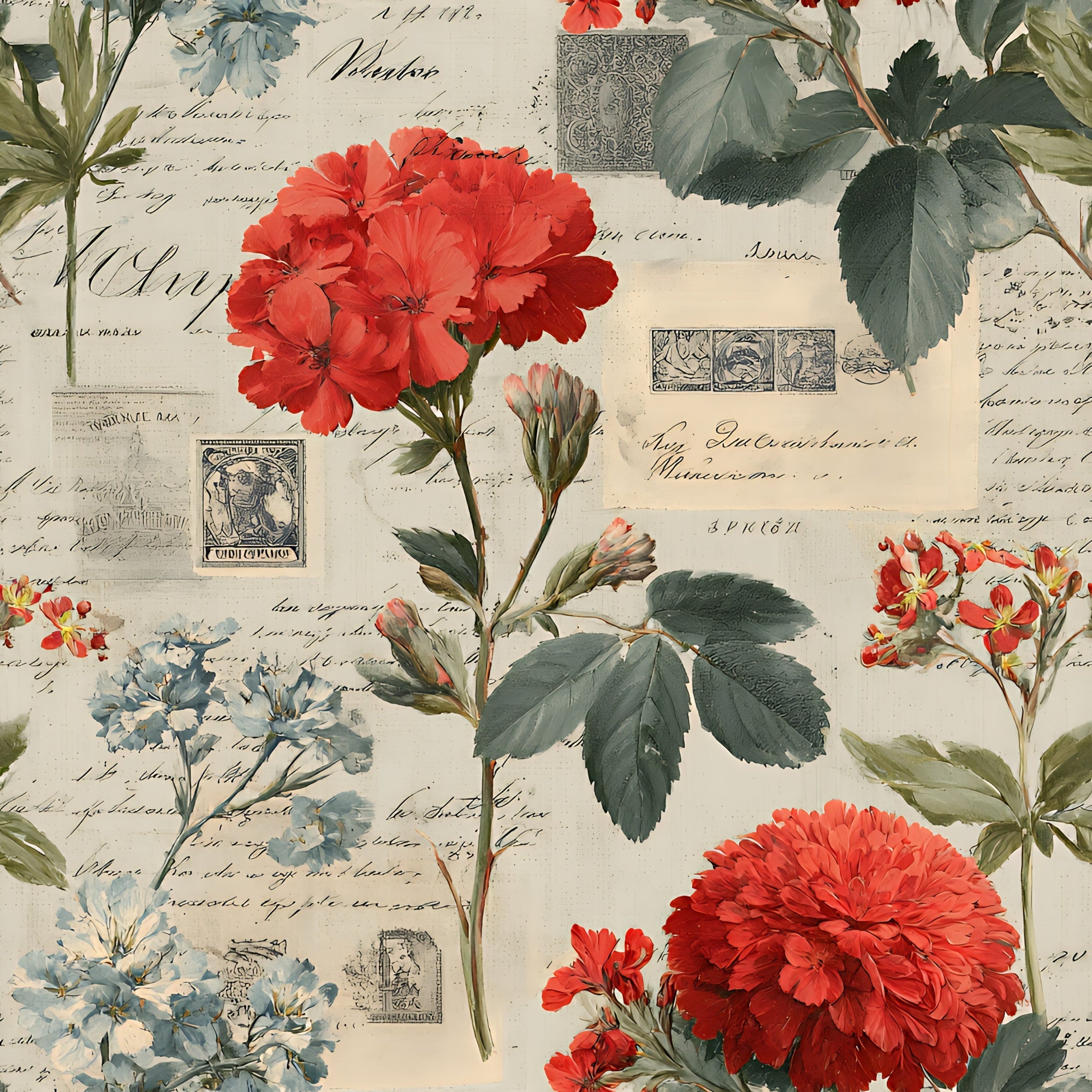 Botanical Floral Collage Pattern 9 Minky Fabric