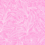 pink, white, floral pattern, botanical design, leaves, flowers, berries, breast cancer awareness,, fabric panel, delicate linework, outline style, monochromatic, feminine, soft pattern, nature motifs, seamless repeat, crafting fabric, medical awareness, support ribbon