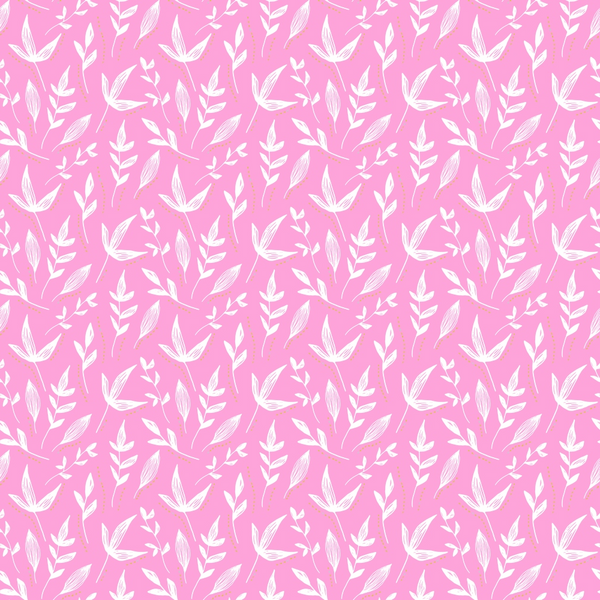 pink, white, floral pattern, botanical design, leaves, branches, nature motifs, repeating pattern,, fabric panel, breast cancer awareness, delicate florals, soft pink background, feminine design, crafting material, sewing fabric, cotton fabric, botanical print, coordinating fabric, cancer support