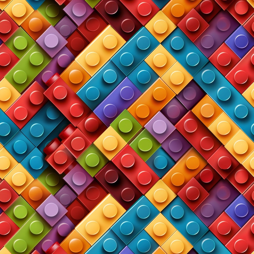 building blocks, lego bricks, toy blocks, geometric pattern, diagonal arrangement, red, blue, yellow, green, purple, orange, bright colors, vibrant, playful, childhood toys, construction blocks,, fabric panel, kids theme, colorful studs, interlocking blocks