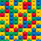 building blocks, lego bricks, geometric pattern, bright colors, primary colors, red, blue, yellow, green, colorful squares, toy blocks, childhood theme, playful design,, fabric panel, rectangular blocks, circular studs, grid pattern, vibrant hues, craft fabric