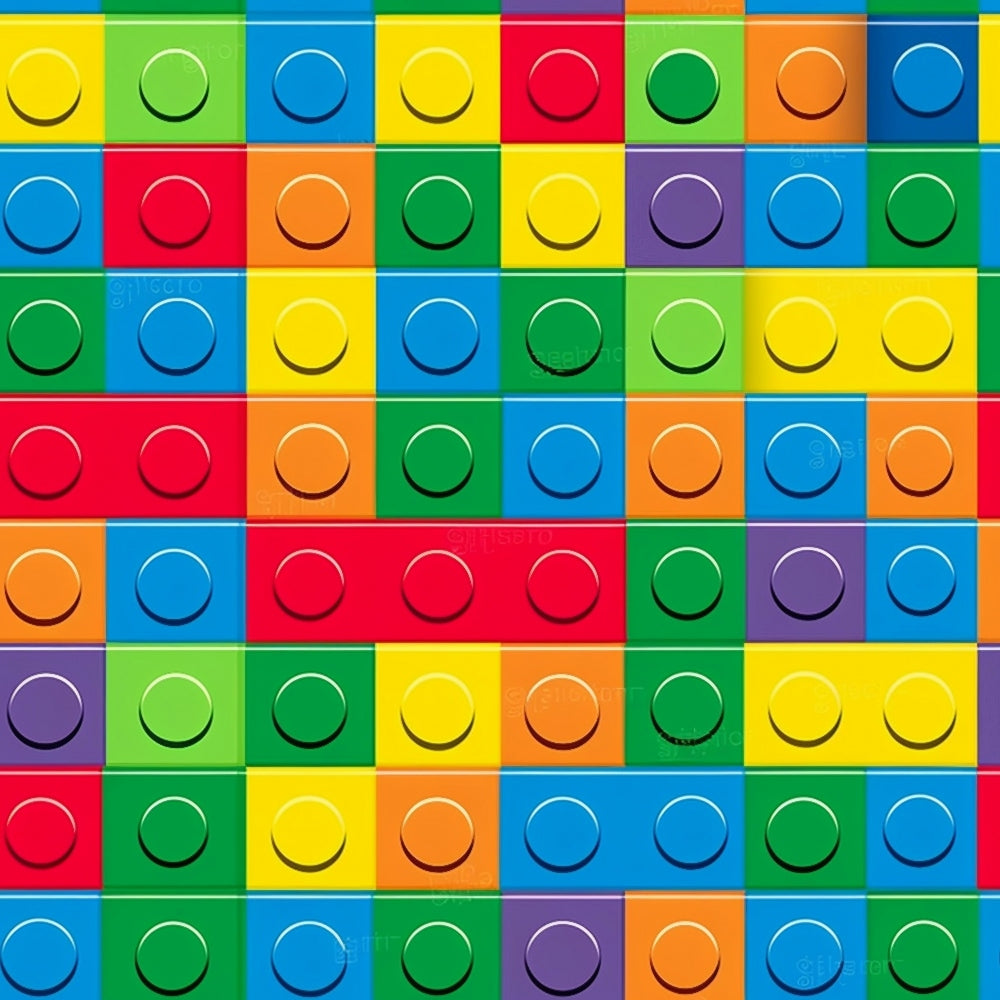 building blocks, lego style, geometric pattern, bright colors, primary colors, red, blue, yellow, green, orange, purple, colorful squares, toy blocks, children's fabric, playful design,, fabric panel, grid pattern, rainbow colors, kidswear fabric