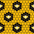 yellow, black, white, honeycomb pattern, hexagonal, bees, bumble bees, geometric, repeating pattern,, fabric panel, nature inspired, insect motif, golden yellow, bright colors, craft fabric, sewing material, bee wings, hive pattern, summer theme